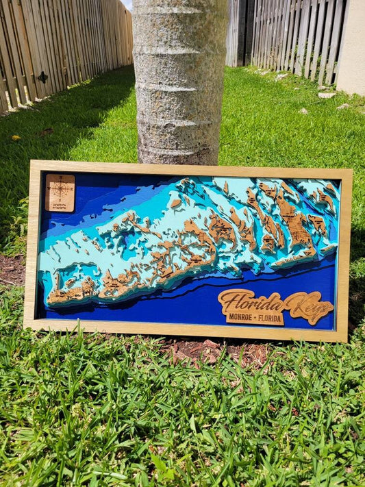 Florida keys map, upper keys  map, wood map , Florida map, laser cut map, Florida keys barometric wood map